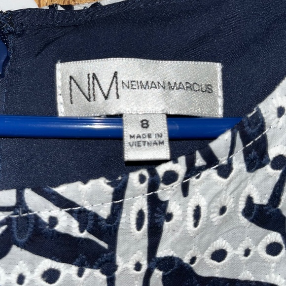 NM Neiman Marcus Navy & White Abstract Print A-Line Eyelet Dress Sz-S - Picture 5 of 7
